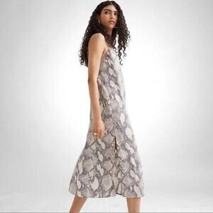 H&M Snake Print Animal Slip Dress Slits Small Midi